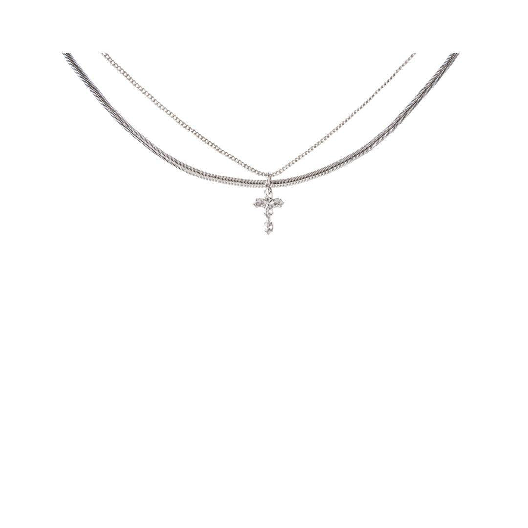 Girocollo a Due Fili e Croce Marquise