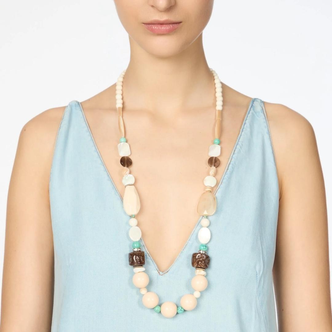 Collana lunga boule, sassolini e bonbon Maresia
