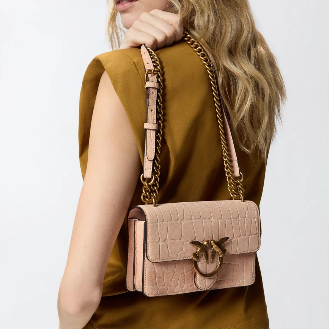 Borsa a tracolla piccola Mini Love Bag One in pelle stampa coccodrillo
