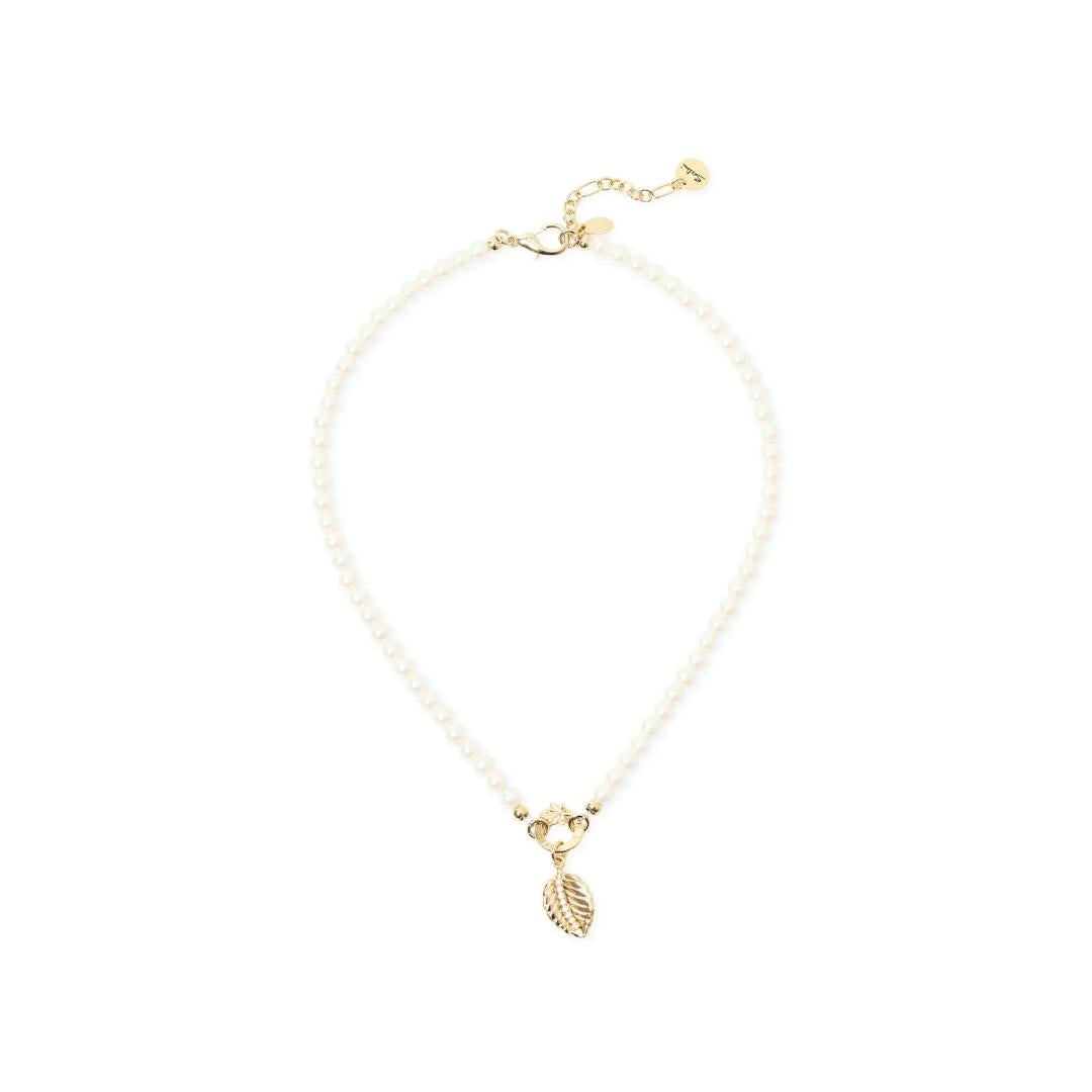 Collana Corta Perle Foglia Pendente Daphne