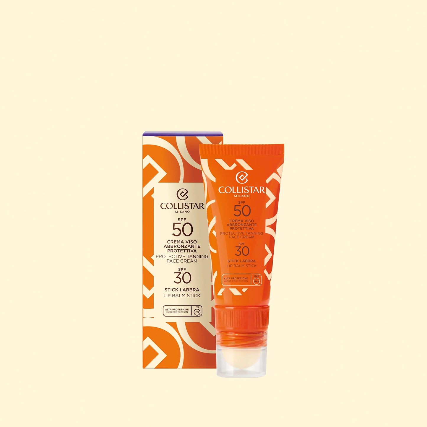 Crema Viso Abbronzante Protettiva SPF50 e Stick labbra SPF30
