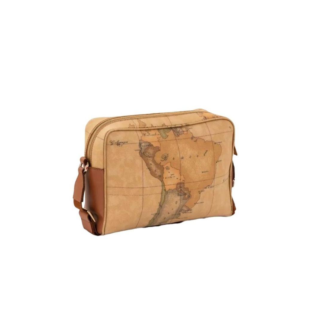 Borsa a Tracolla Media in Pelle Naturale e Tessuto Goffrato Geo Classic