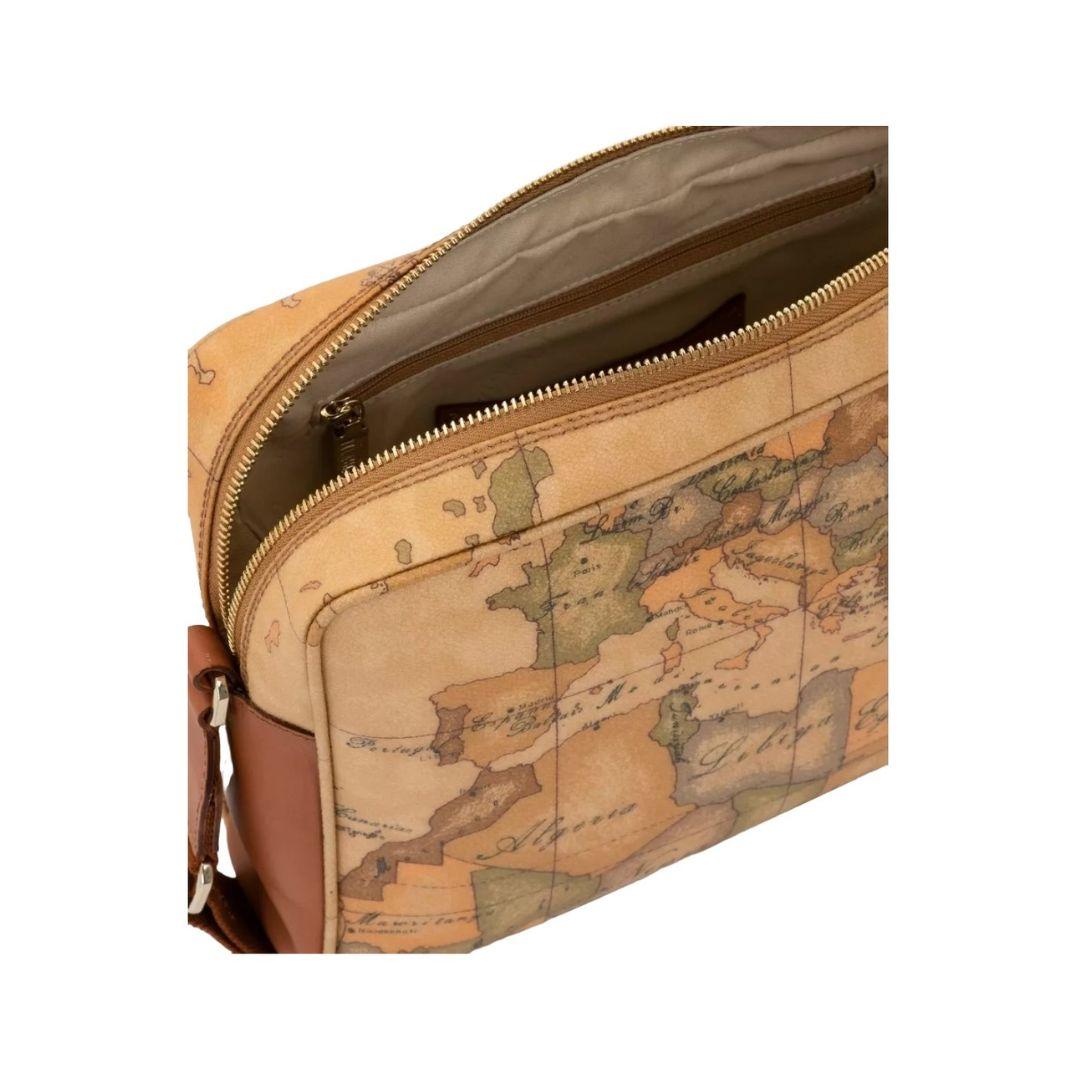 Borsa a Tracolla Media in Pelle Naturale e Tessuto Goffrato Geo Classic