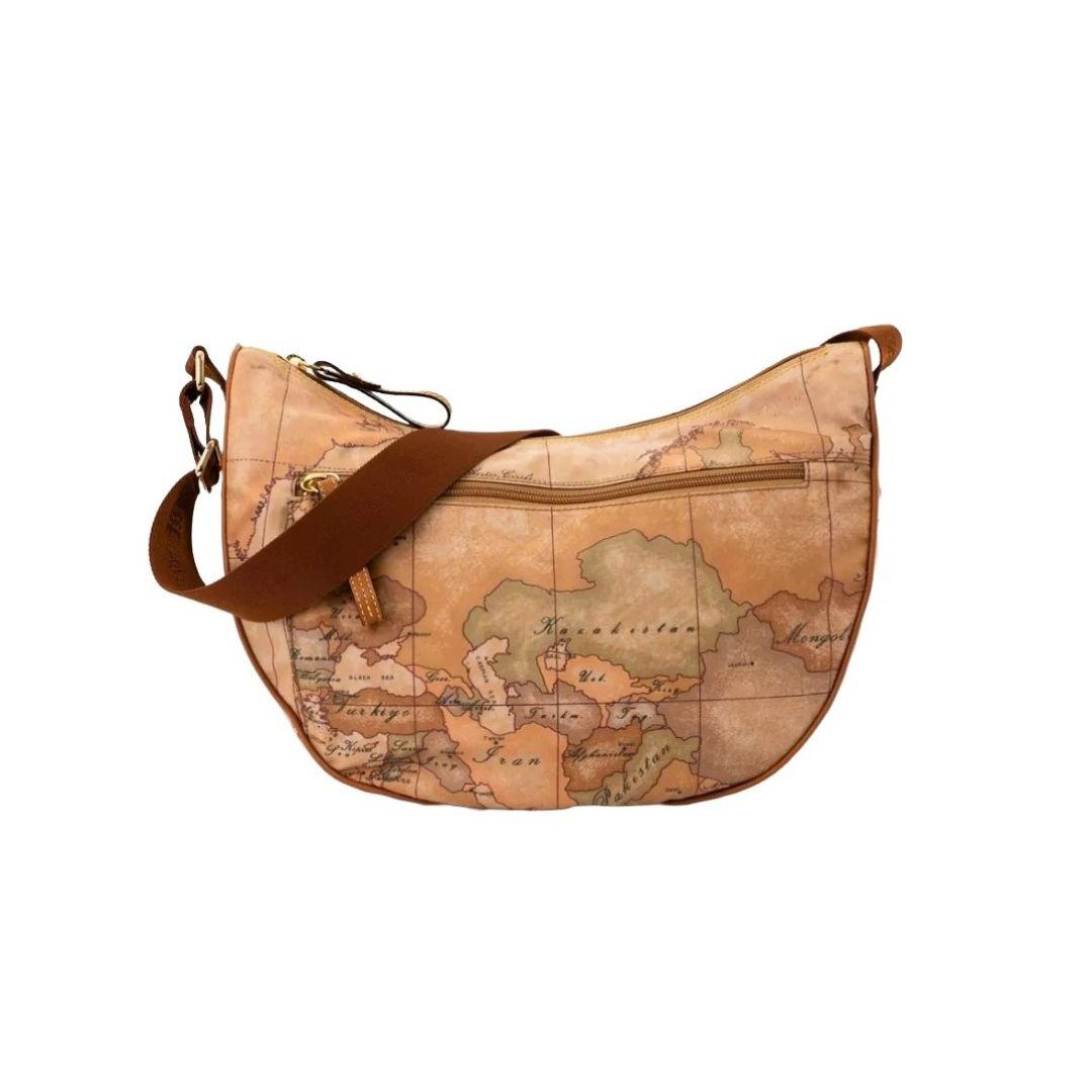 Borsa a Tracolla Grande in Pelle Naturale e Tessuto Goffrato Geo Classic