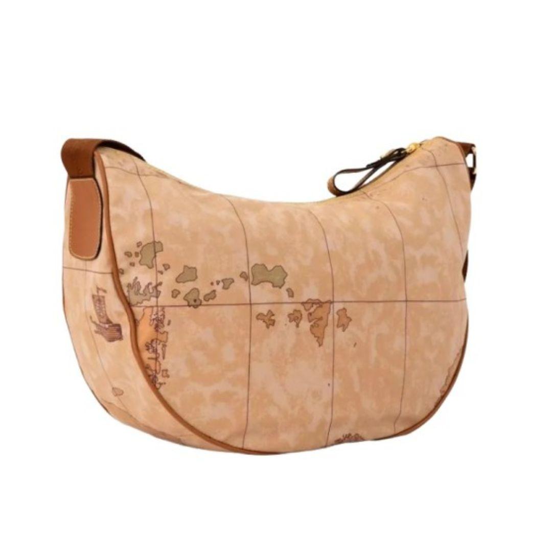 Borsa a Tracolla Grande in Pelle Naturale e Tessuto Goffrato Geo Classic