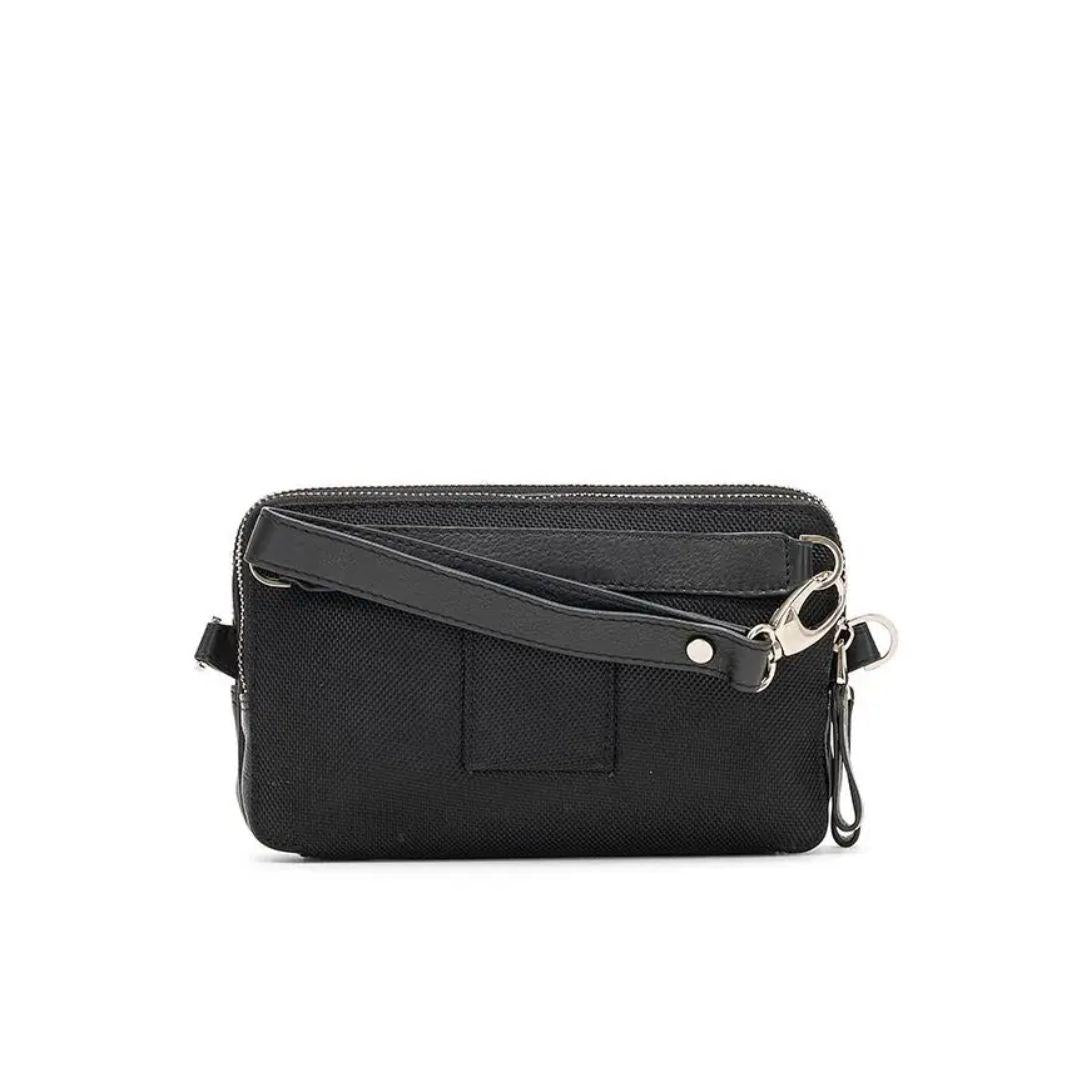 Pochette Doppia Zip Pelle E Nylon