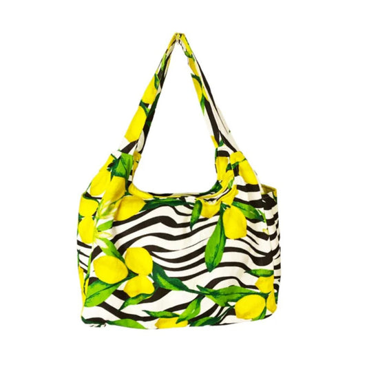 Borsa con Tasche in Canvas Zebrata con Limoni