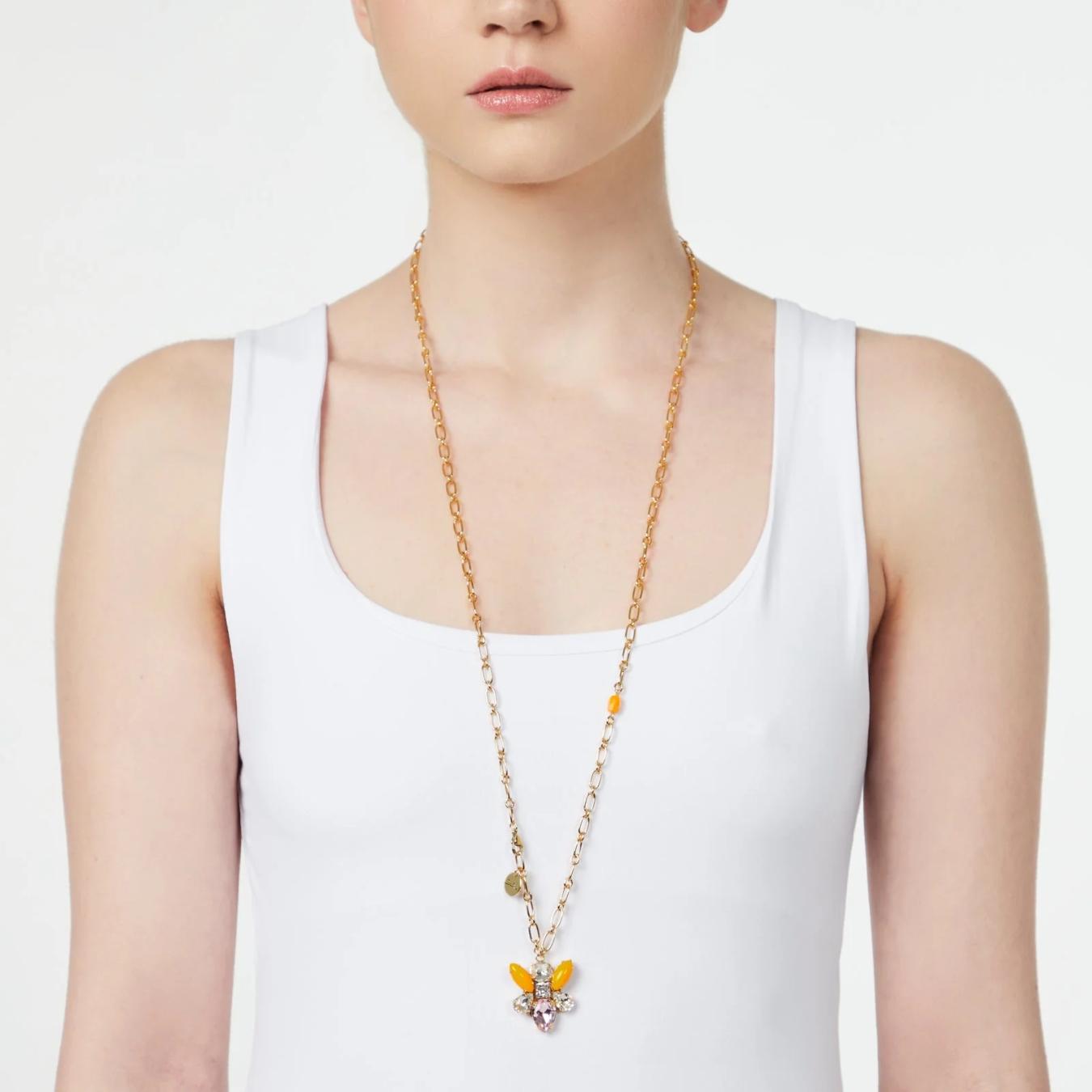 Collana Lunga Maglie Ovali con Insettino Pendente Flora