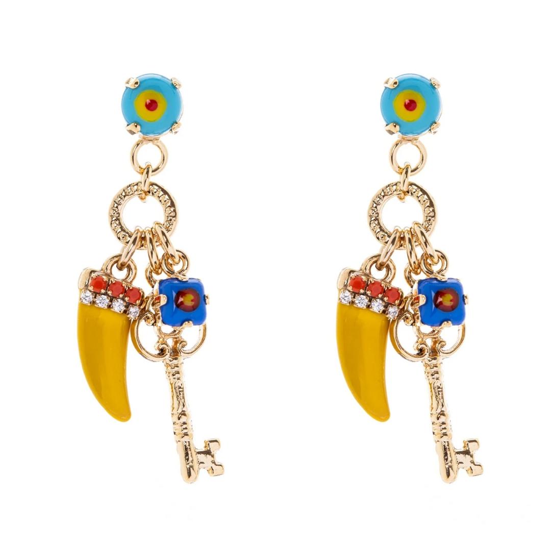 Orecchini con Cabochon, Chiave e Cornetto Partenope