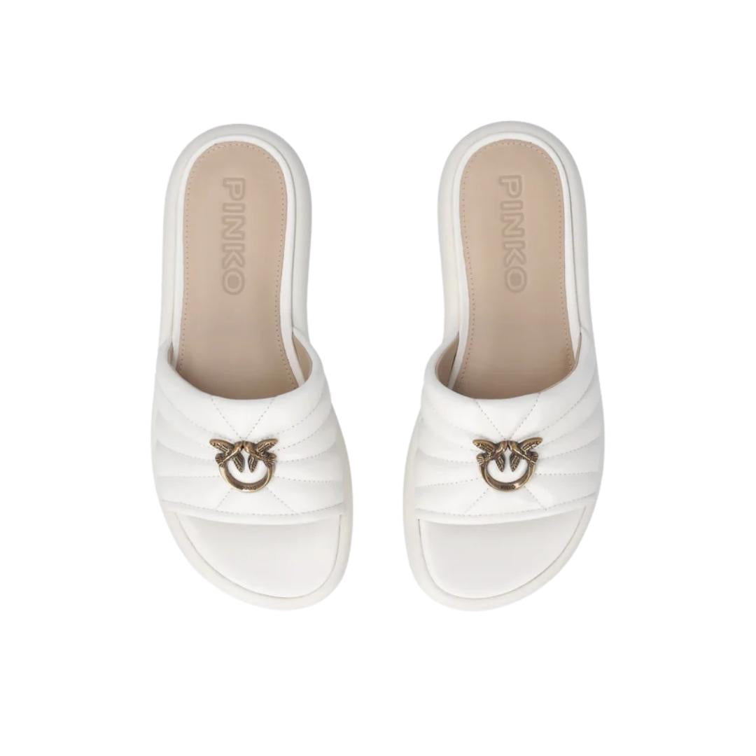 Ciabatte in Nappa Trapuntata con Logo Love Birds Milk