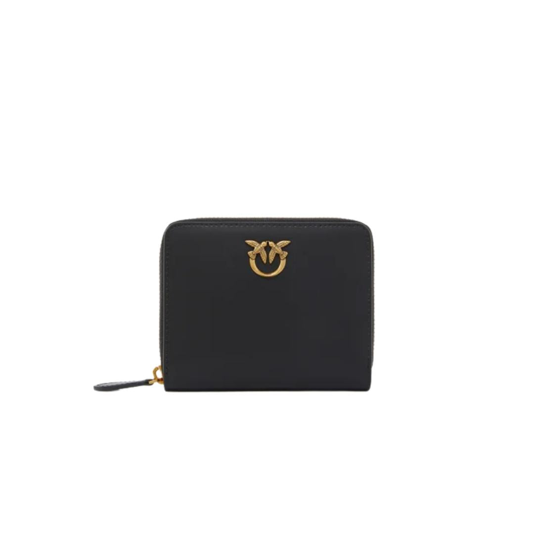 Portafoglio quadrato zip-around in pelle