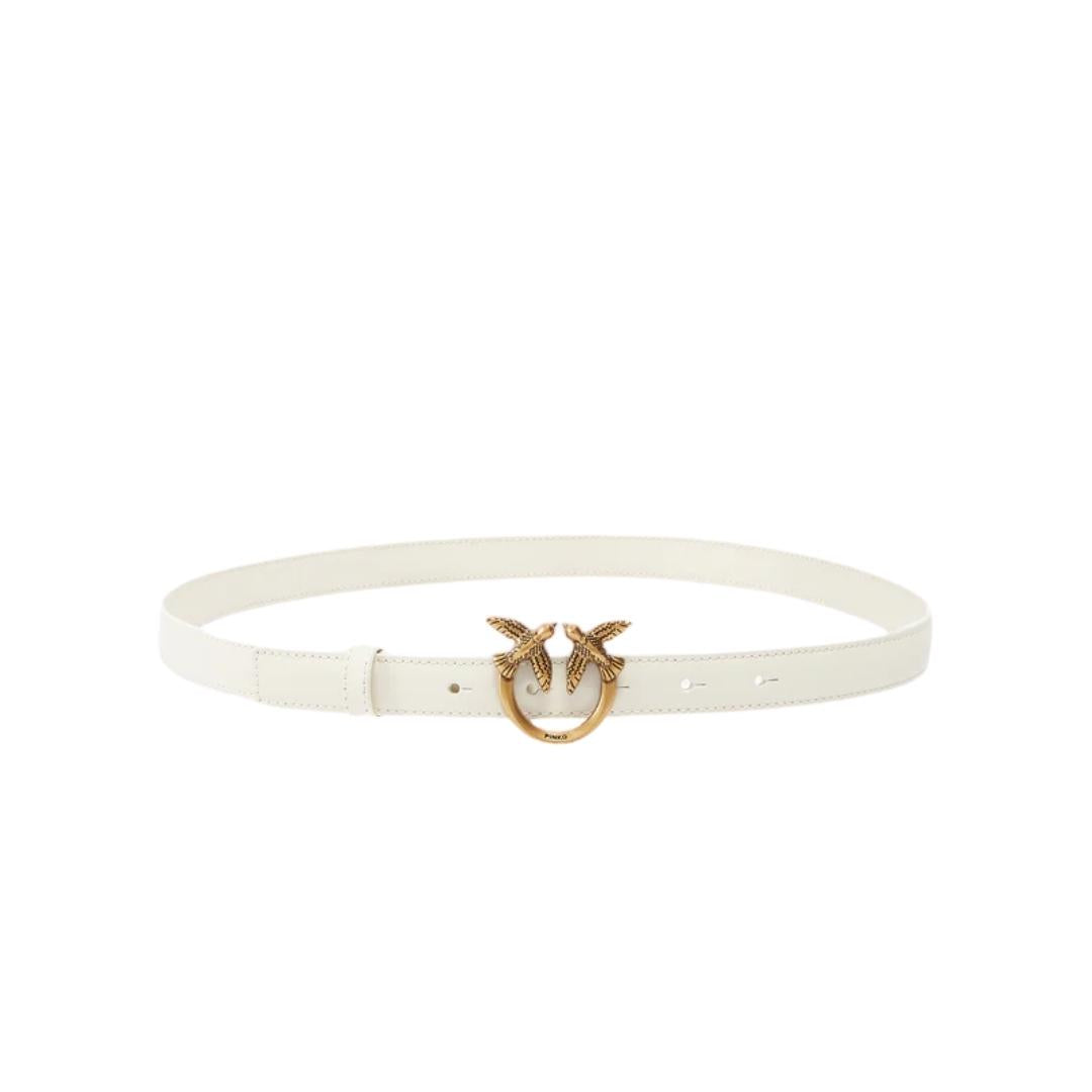 Cintura sottile Love Birds in pelle 2cm Bianco