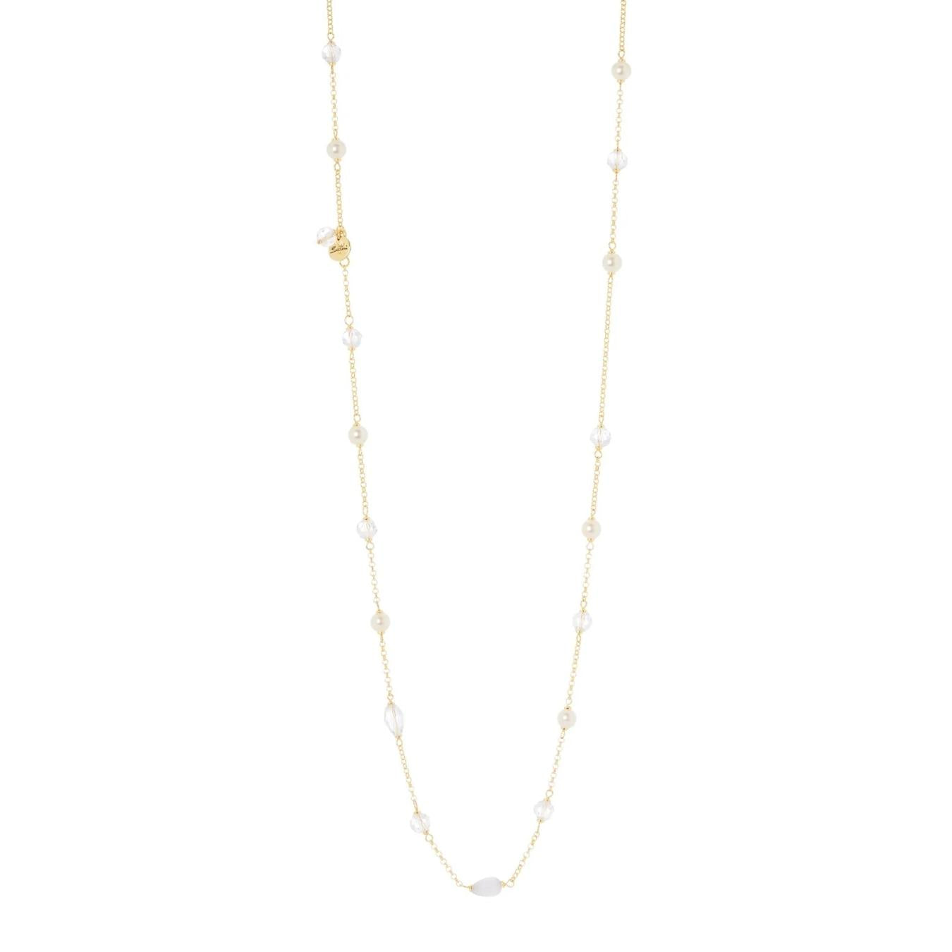 Collana lunga catena, cristalli e cabochon Ninfa
