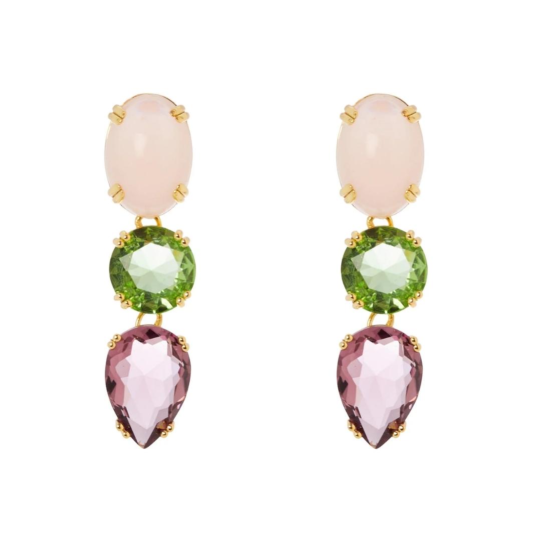 Orecchini cabochon e cristalli pendenti Ninfa