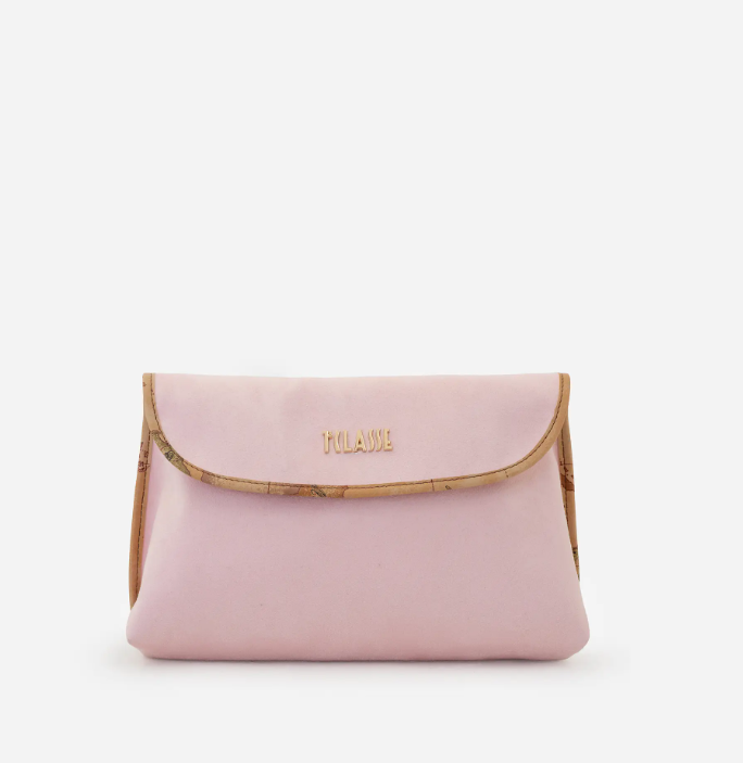 Beauty case medio in tessuto scamosciato
