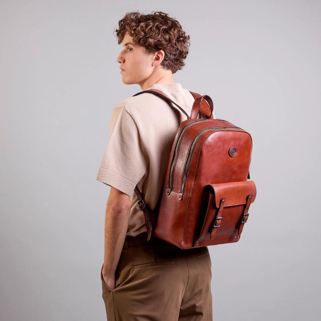 Zaino in Pelle Porta PC Uomo due Zip