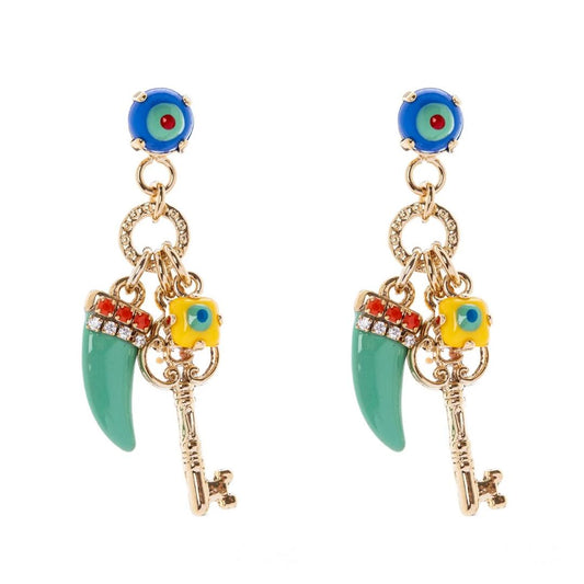 Orecchini con Cabochon, Chiave e Cornetto Partenope