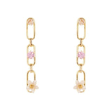 Orecchini catena, mini fiore e cristalli Hanami