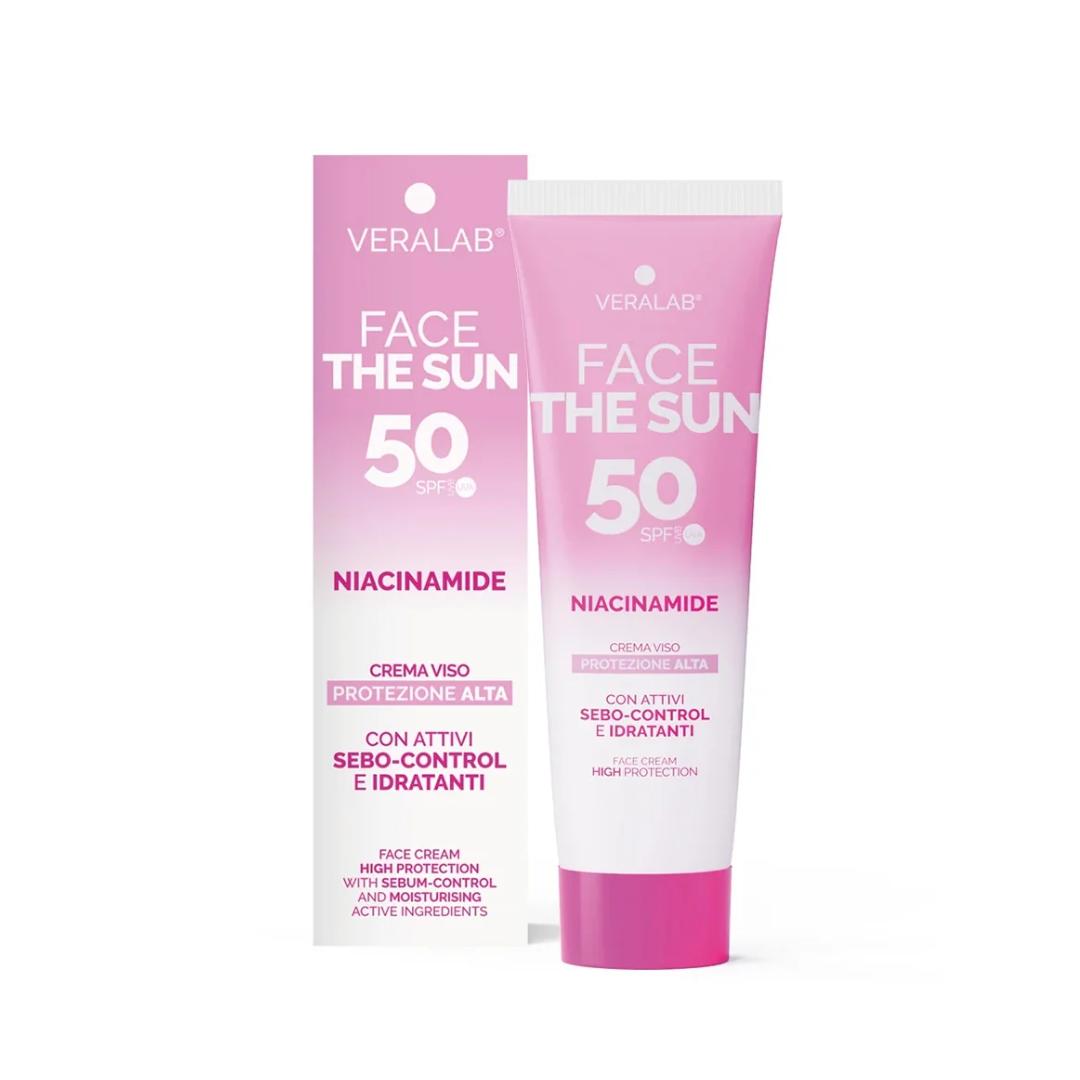 FACE THE SUN NIACINAMIDE Crema viso SPF50 con attivi sebo-control e idratanti