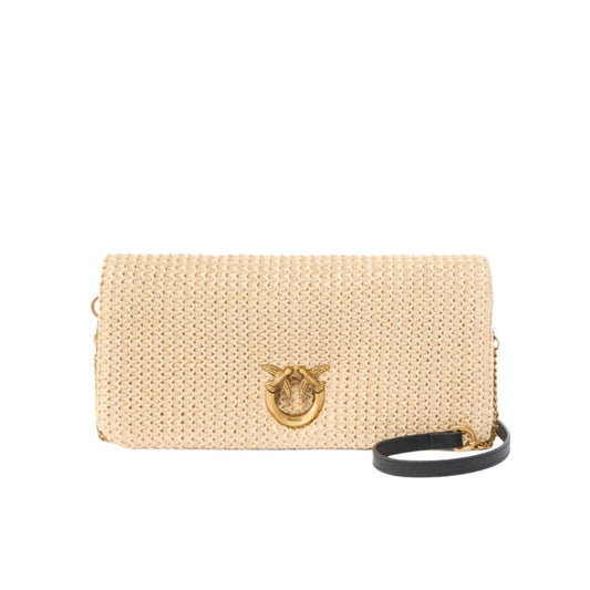 Pochette a tracolla media Love Bag Click Soft Horizontal Classic in rafia