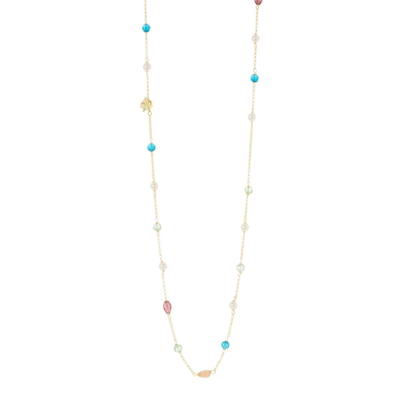 Collana lunga catena, cristalli e cabochon Ninfa