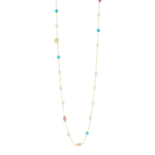Collana lunga catena, cristalli e cabochon Ninfa