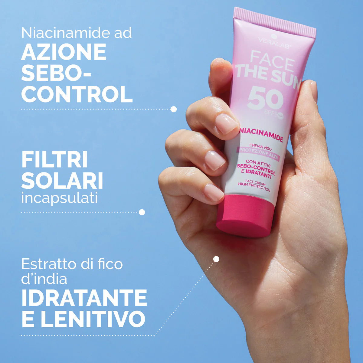 FACE THE SUN ACIDO IALURONICO Crema viso SPF50 con attivi antiage e idratanti