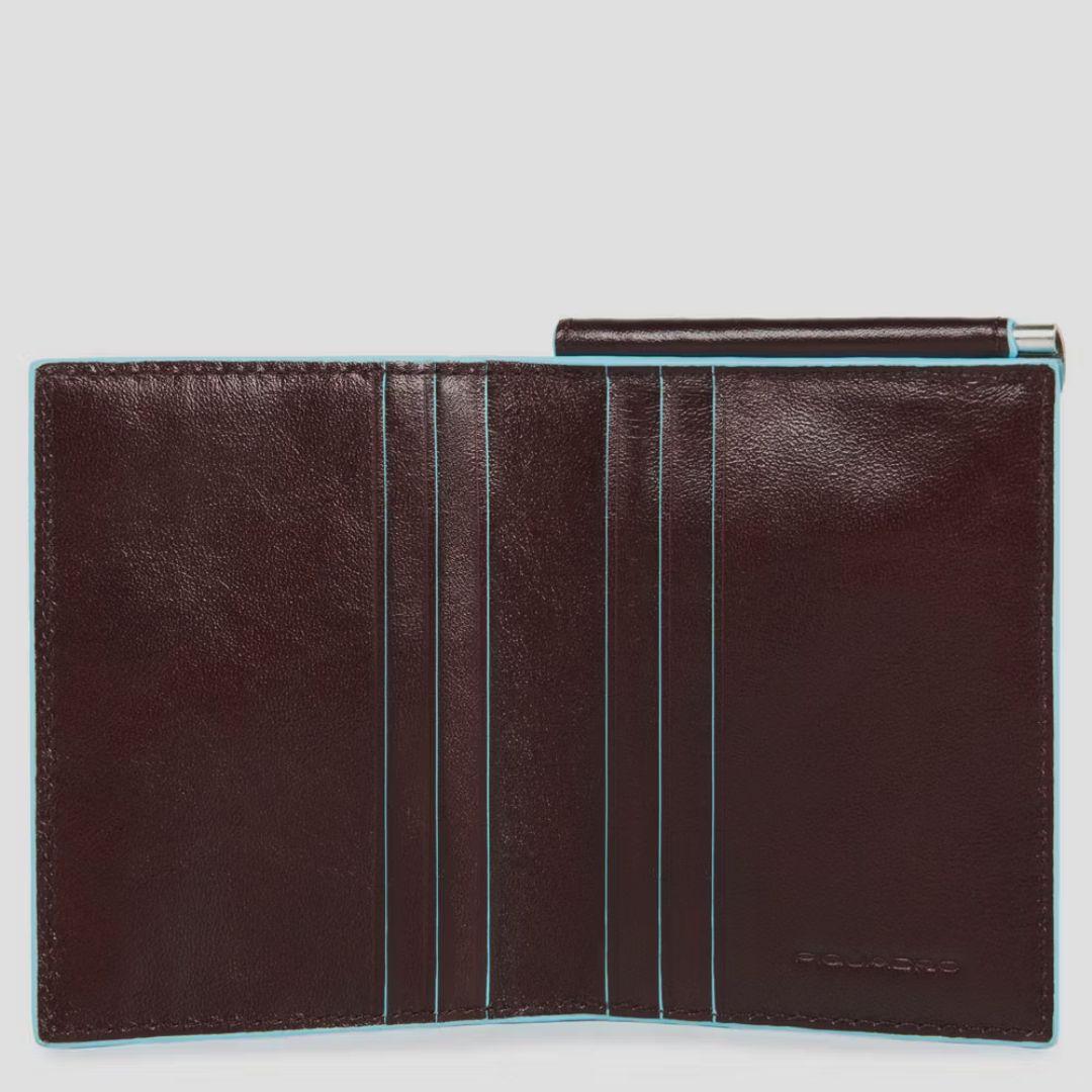 Portafoglio uomo verticale piccolo con fermasoldi Blue Square