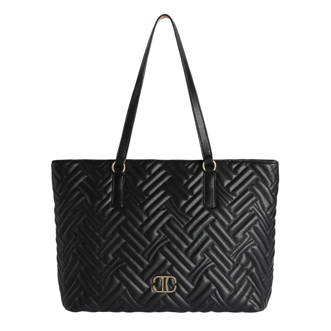 Borsa Shopping in Tessuto Effetto Nappa Matelassè