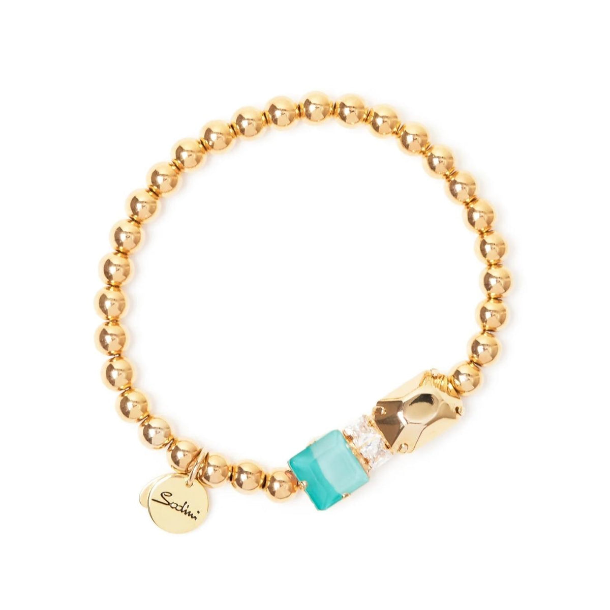 Bracciale elastico boule, cristalli e charm Ribera