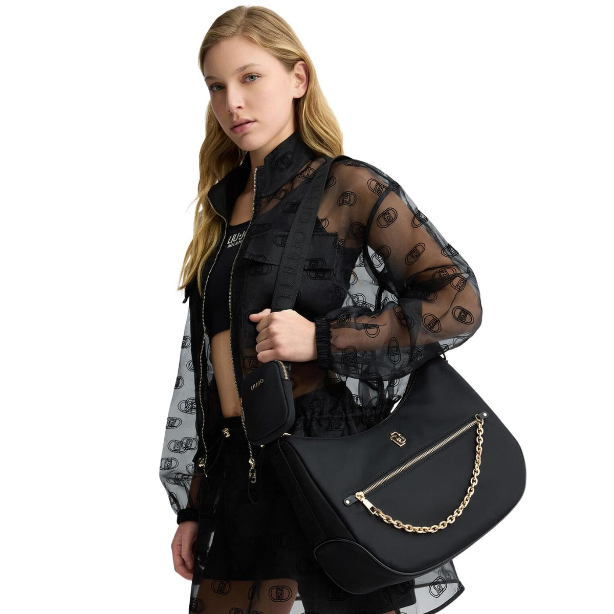 Borsa a Spalla in Nylon con Catena