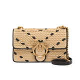 Borsa a Mano Piccola Mini Love Bag One Light in rafia chevron e pelle
