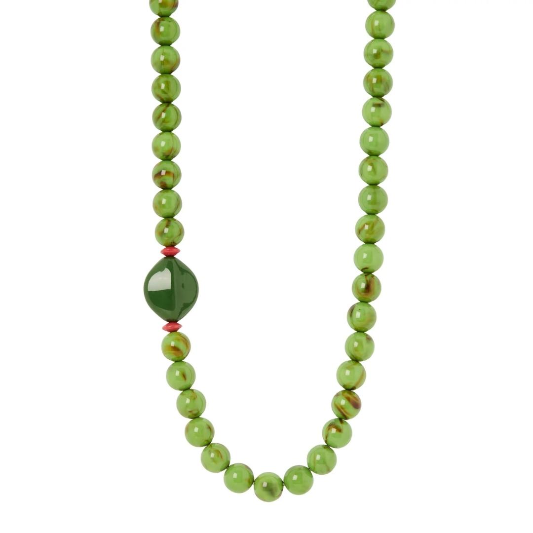 Collana boule verdi ed elemento a quattro lati Apuana