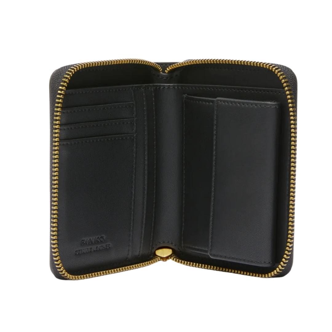 Portafoglio quadrato zip-around in pelle