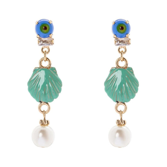 Orecchini con Mini Cabochon, Conchiglia e Perla Partenope