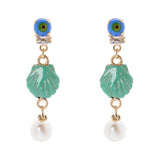 Orecchini con Mini Cabochon, Conchiglia e Perla Partenope