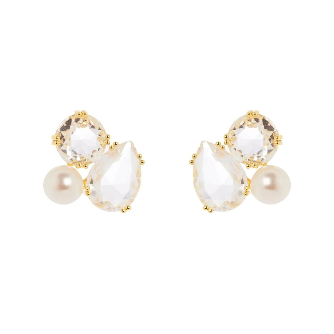 Orecchini cluster cristalli e perla Ninfa