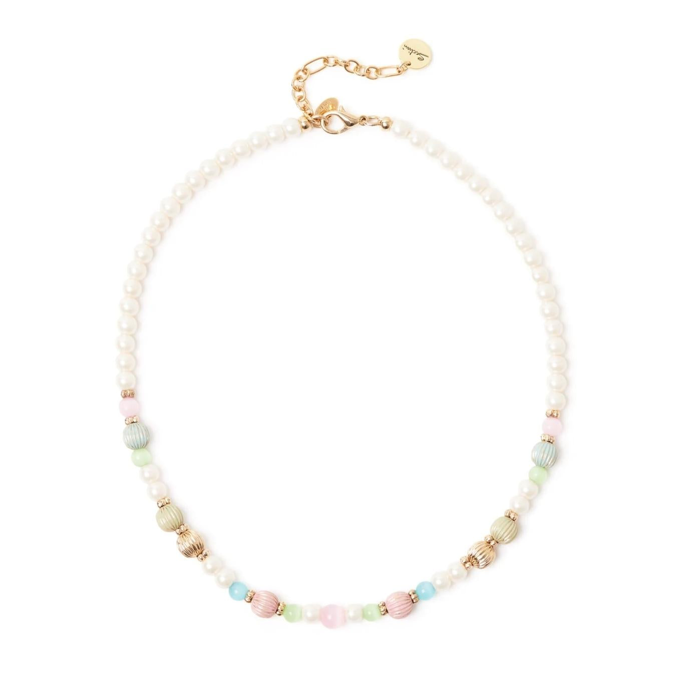 Collana corta perle, elementi rigati e boule Tarocchi