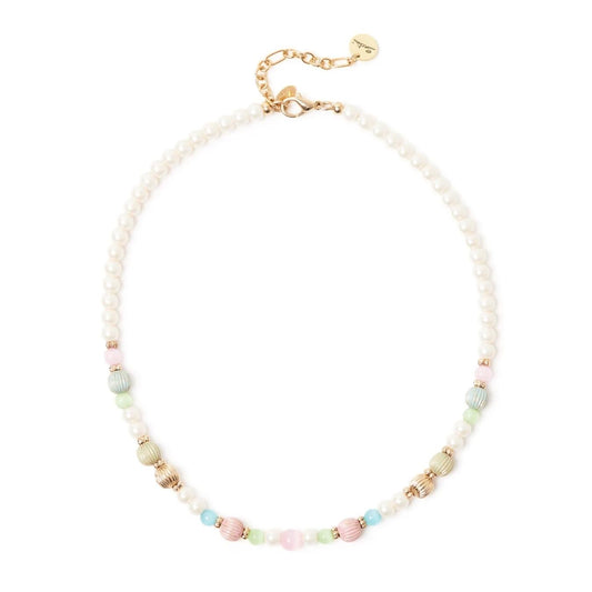 Collana corta perle, elementi rigati e boule Tarocchi