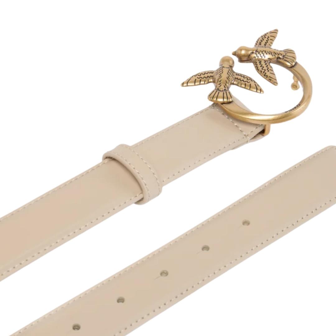 Cintura Love Birds in Pelle 3cm Beige