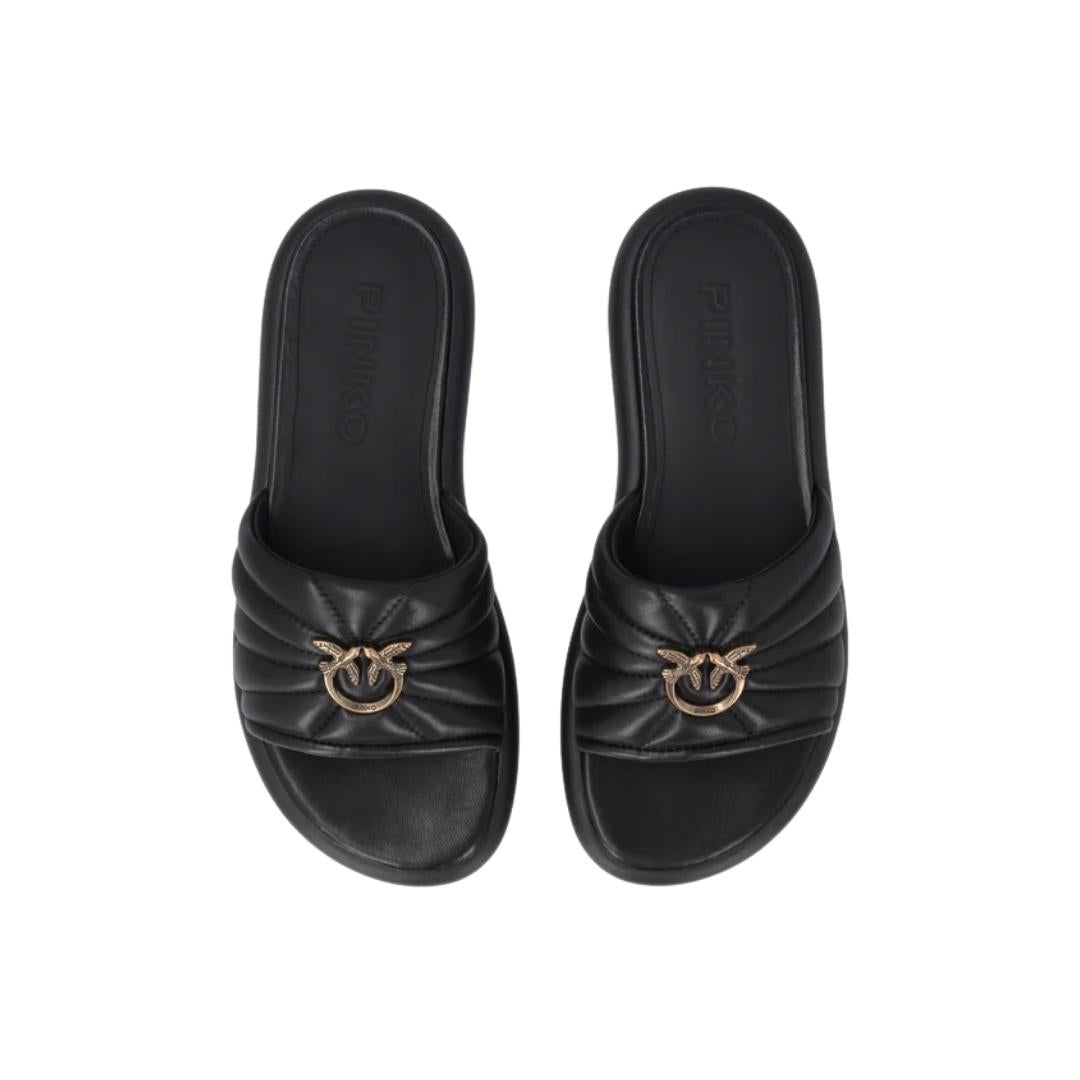 Ciabatte in Nappa Trapuntata con Logo Love Birds
