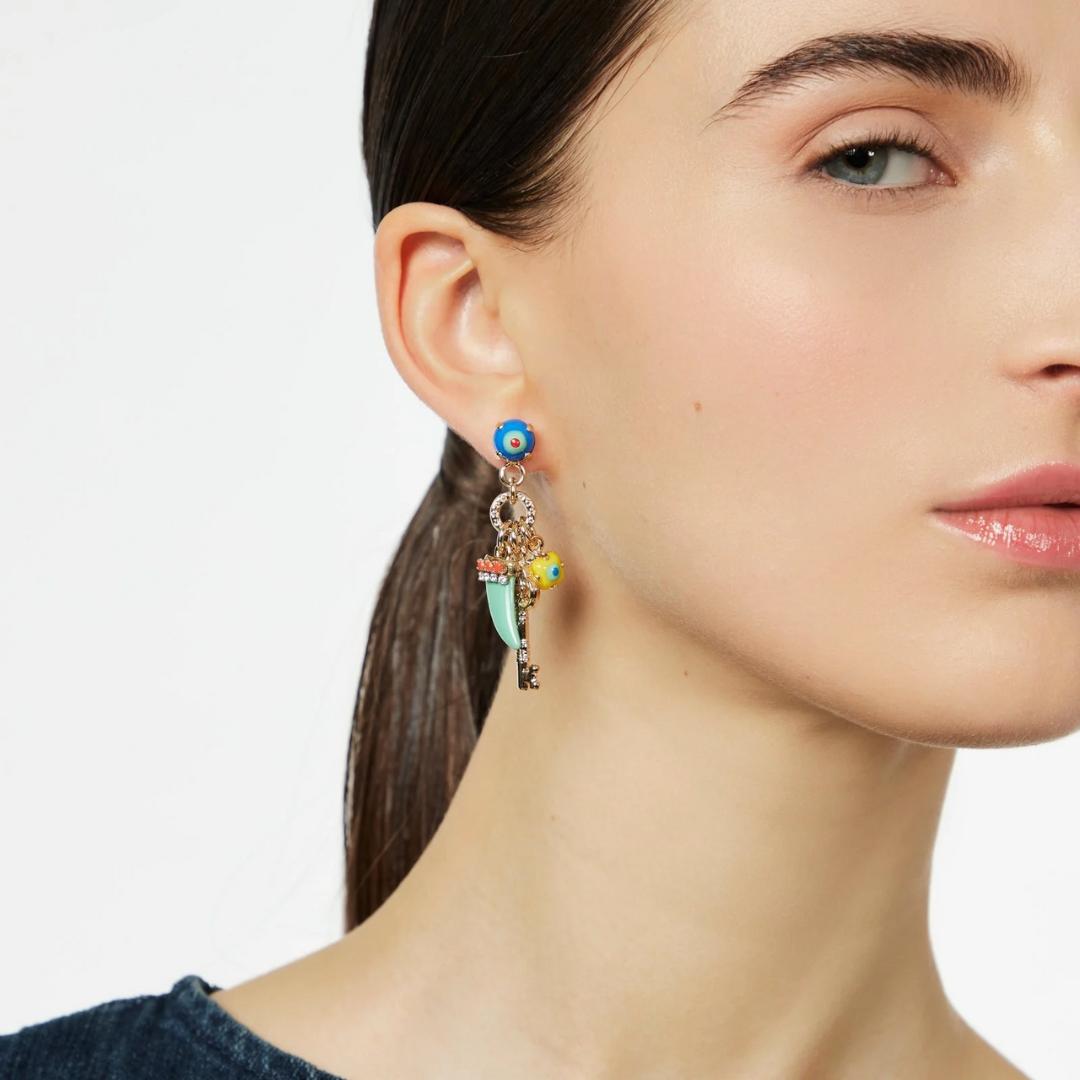 Orecchini con Cabochon, Chiave e Cornetto Partenope