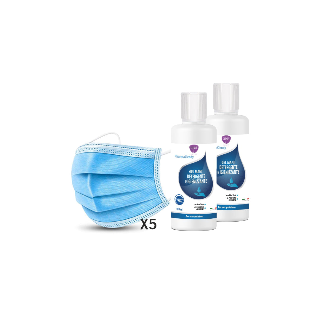 Griffe Kit Clendy Igienizzante Mani 2 pz + Mascherine 5 pz